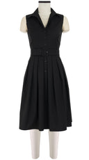 Audrey Dress #1 Shirt Collar Sleeveless Cotton Stretch_Solid_Black