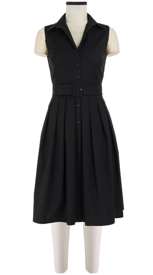 Audrey Dress #1 Shirt Collar Sleeveless Cotton Stretch_Solid_Black