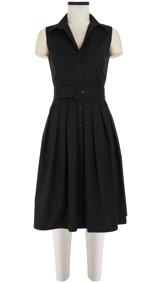 Audrey Dress #1 Shirt Collar Sleeveless Cotton Stretch_Solid_Black