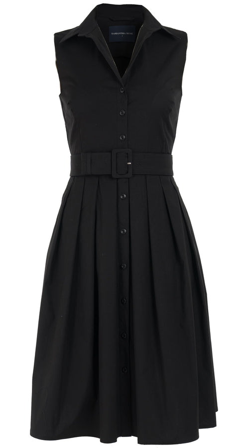 Audrey Dress #1 Shirt Collar Sleeveless Cotton Stretch_Solid_Black
