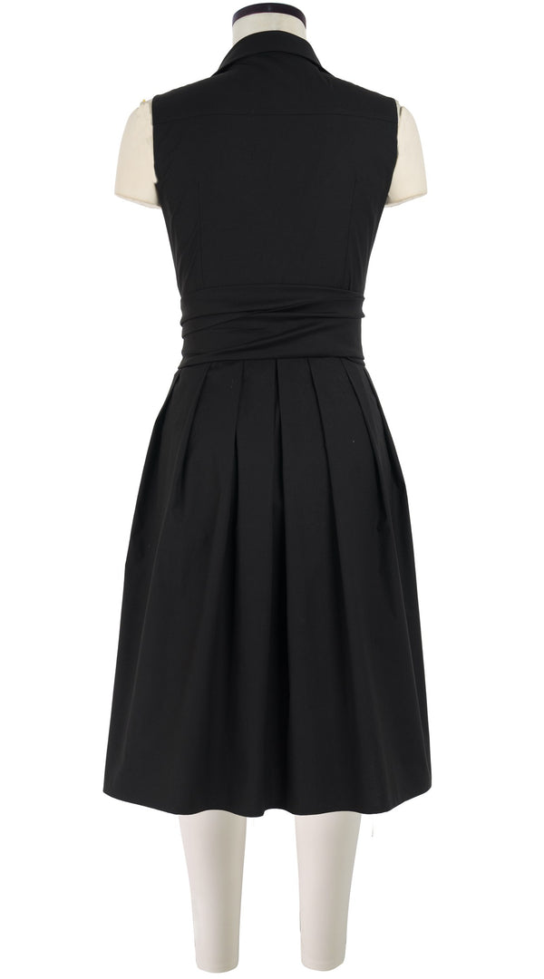 Audrey Dress #1 Shirt Collar Sleeveless Cotton Stretch_Solid_Black