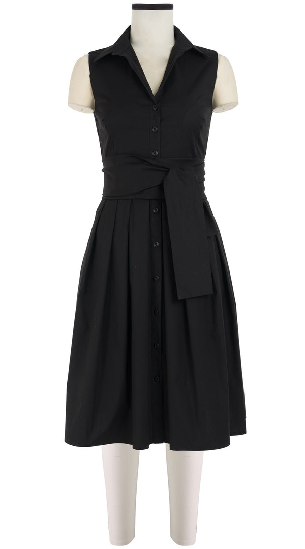 Audrey Dress #1 Shirt Collar Sleeveless Cotton Stretch_Solid_Black