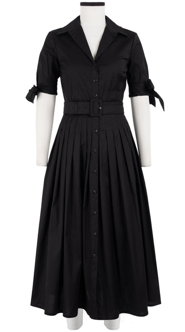 Audrey Dress #2 Shirt Collar 1/2 Tie Sleeve Midi +2 Length Cotton Stretch (Solid)