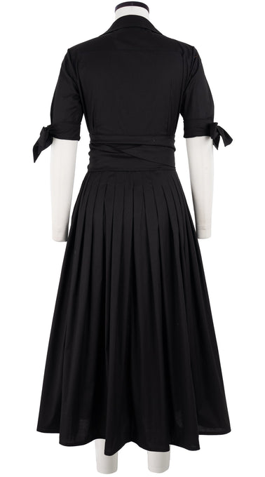 Audrey Dress #2 Shirt Collar 1/2 Tie Sleeve Midi +2 Length Cotton Stretch (Solid)