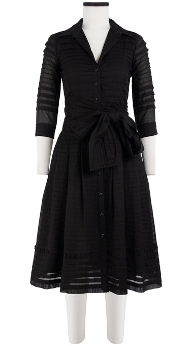 Audrey Dress #5 Shirt Collar 3/4 Sleeve with Hamilton Belt Long Length Cotton Musola (Solid)