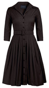 Audrey Dress #2 Shirt Collar 3/4 Sleeve Cotton Stretch_Solid_Black