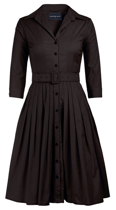 Audrey Dress #2 Shirt Collar 3/4 Sleeve Cotton Stretch_Solid_Black ...