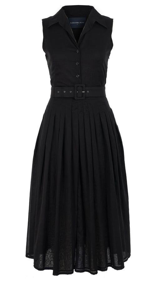 Avery Dress #2 Shirt Collar Sleeveless Midi Length Cotton Musola_Solid_Black
