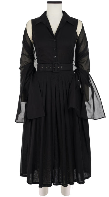 Avery Dress #2 Shirt Collar Sleeveless Midi Length Cotton Musola_Solid_Black