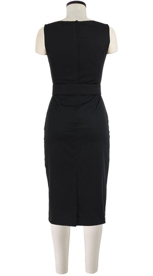 Celine Dress High Boat Neck Sleeveless Long Length Cotton Dobby Stretch_Solid_Black