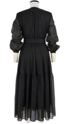Laura Dress V Neck Long Puff Sleeve Midi Plus Length Cotton Musola_Solid_Black