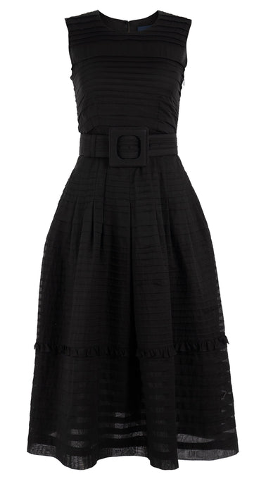 Rachel Dress #5 Crew Neck Sleeveless with Hamilton Belt Midi Length Cotton Musola (Solid)