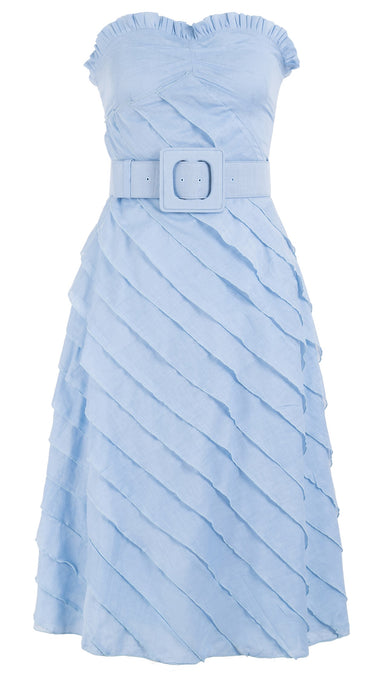 Buffy Dress Tube Strapless with Hamilton Belt Long Length Cotton Musola_Solid_Chambray