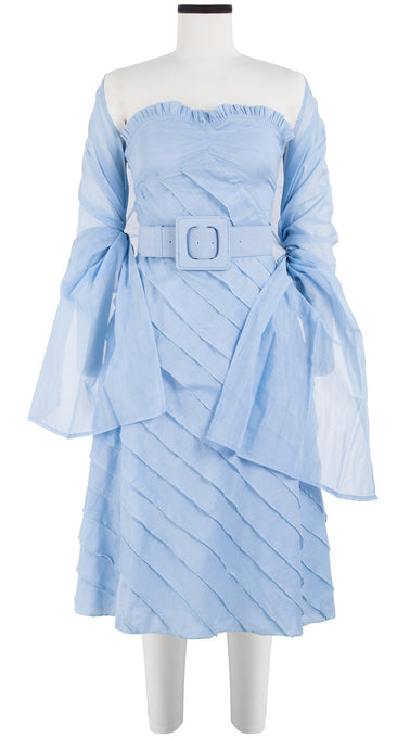 Buffy Dress Tube Strapless with Hamilton Belt Long Length Cotton Musola_Solid_Chambray