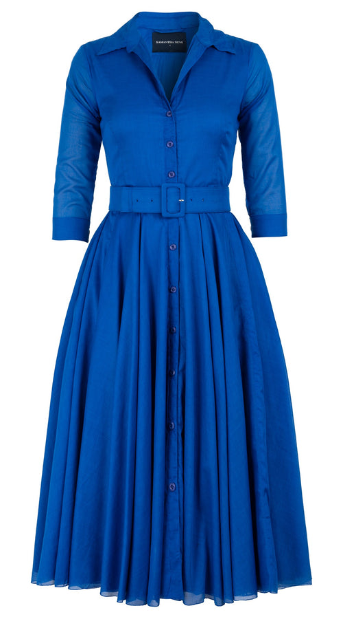 Aster Dress Shirt Collar 3/4 Sleeve Midi Length Cotton Musola_Solid_Cobalt Blue