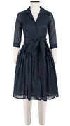 Audrey Dress #4 Shirt Collar 3/4 Sleeve Cotton Musola_Solid_Denim Blue