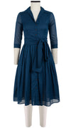 Audrey Dress #4 Shirt Collar 3/4 Sleeve Long Length Cotton Musola_Solid_Denim Blue