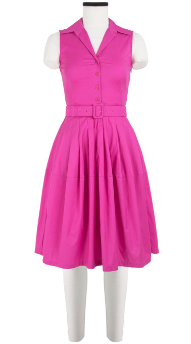 Claire Dress Shirt Collar Sleeveless Cotton Stretch_Solid_Hot Pink