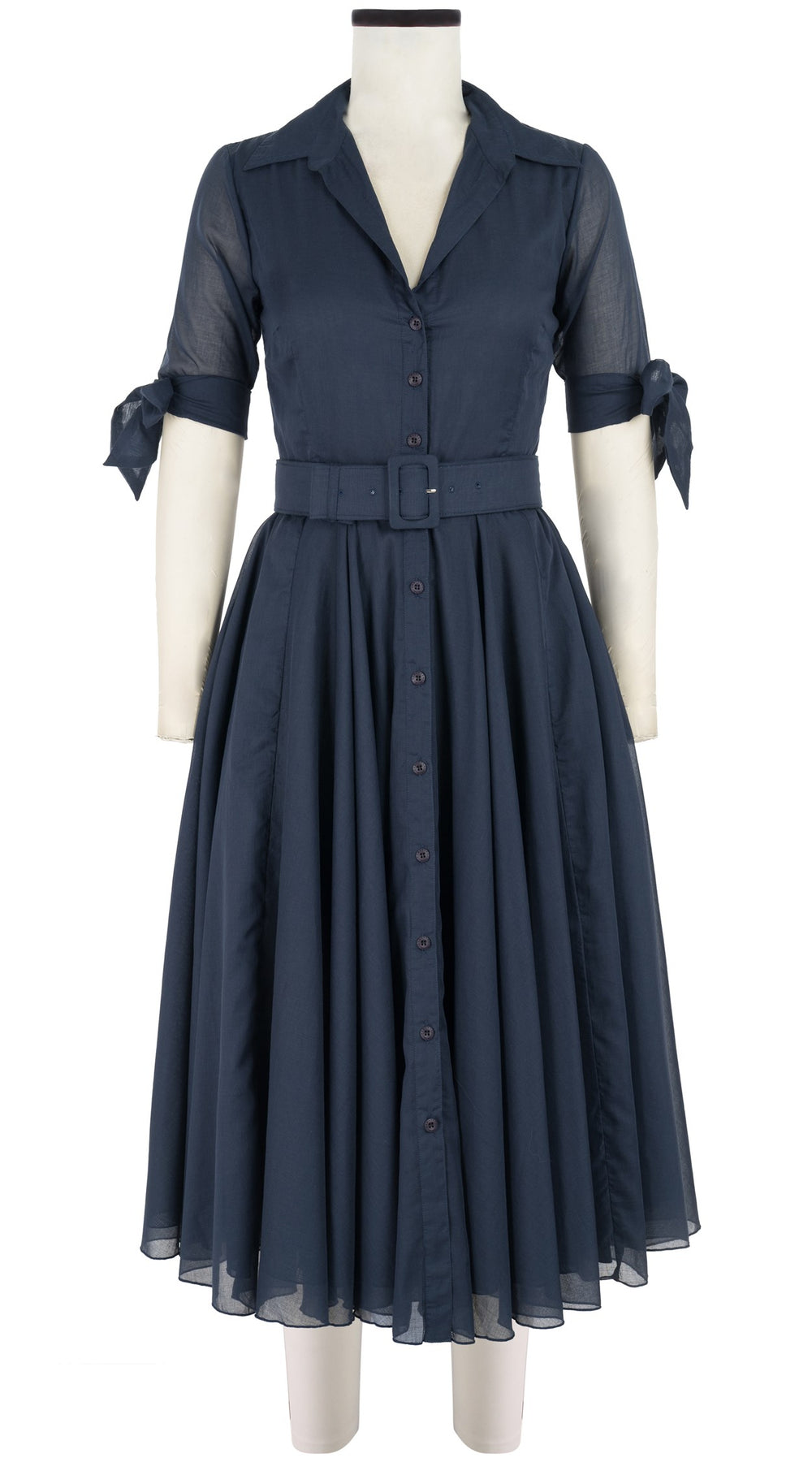 Aster Dress Shirt Collar 1/2 Tie Sleeve Midi Length Silk Musola (Solid)