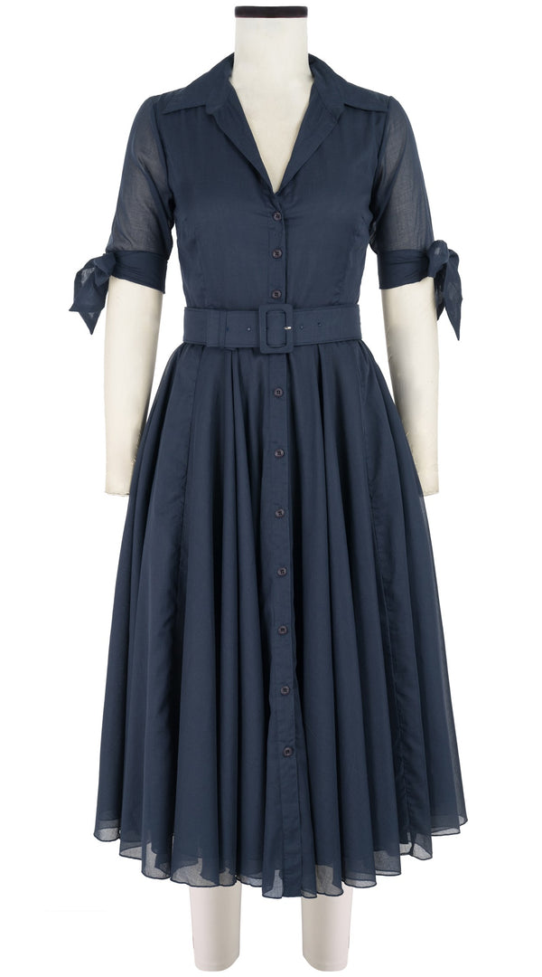 Aster Dress Shirt Collar 1/2 Tie Sleeve Midi Length Silk Musola (Solid)