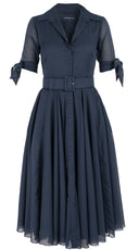 Aster Dress Shirt Collar 1/2 Tie Sleeve Midi Length Silk Musola (Solid)