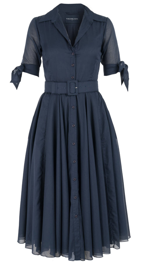 Aster Dress Shirt Collar 1/2 Tie Sleeve Midi Length Silk Musola (Solid)