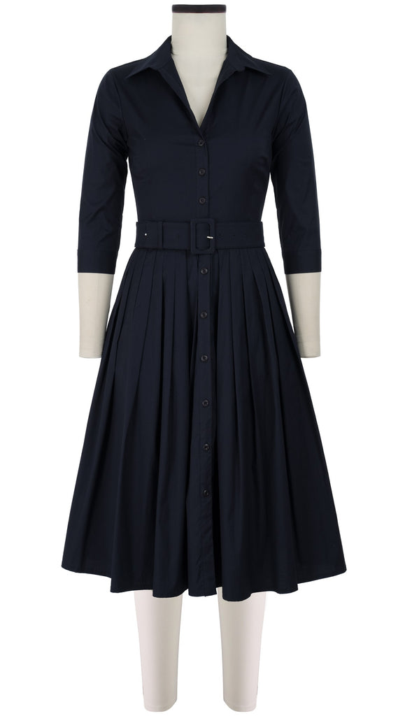 Audrey Dress #2 Shirt Collar 3/4 Sleeve Cotton Stretch_Solid_Indigo ...