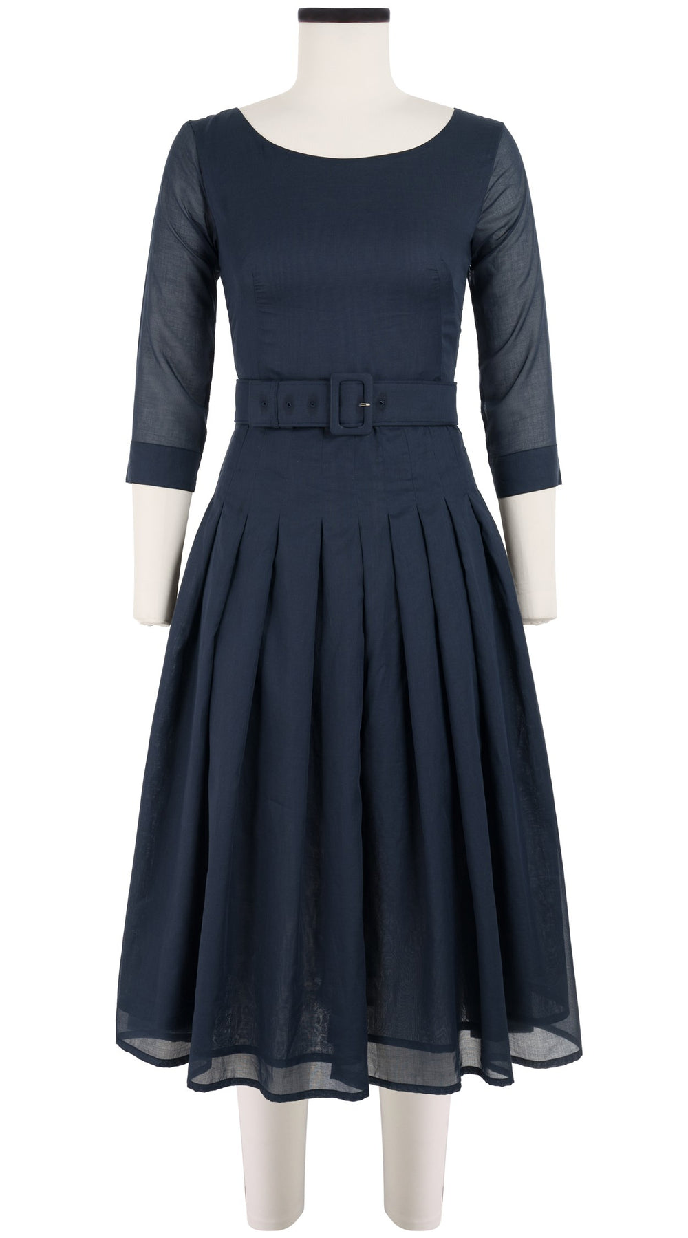 Florance Dress #4 Boat Neck 3/4 Sleeve Midi Length Cotton Musola_Solid_Indigo