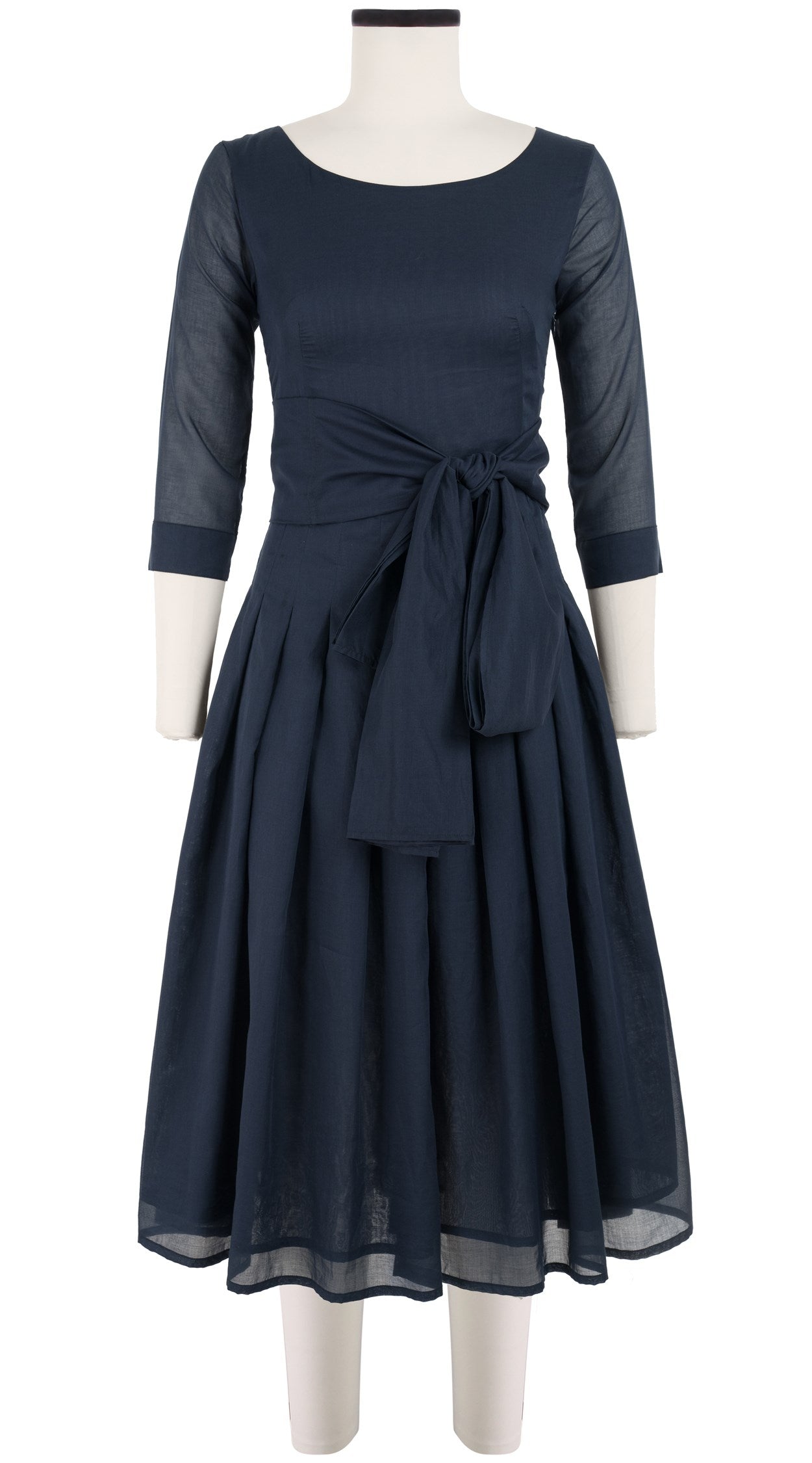 Florance Dress #4 Boat Neck 3/4 Sleeve Midi Length Cotton Musola_Solid