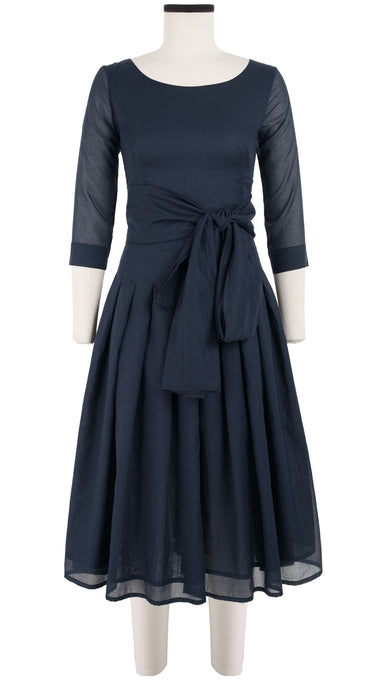 Florance Dress #4 Boat Neck 3/4 Sleeve Midi Length Cotton Musola_Solid_Indigo
