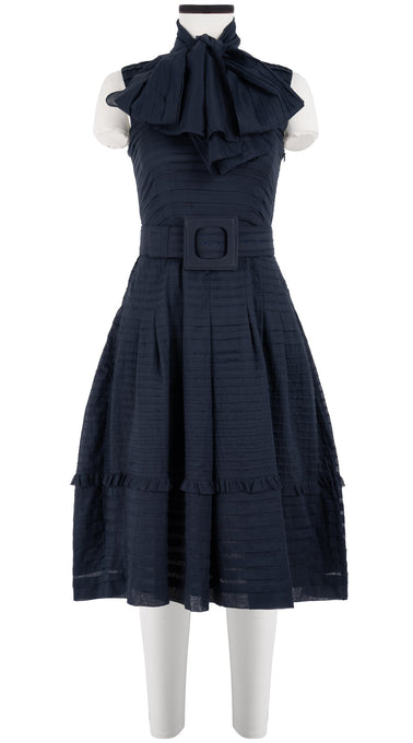 Rachel Dress #5 Crew Neck Sleeveless with Hamilton Belt Long Length Cotton Musola (Solid)
