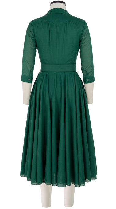 Aster Dress Shirt Collar 3/4 Sleeve Midi Length Cotton Musola_Solid_Ivy Green