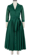 Aster Dress Shirt Collar 3/4 Sleeve Midi Length Cotton Musola_Solid_Ivy Green