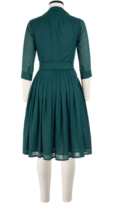 Audrey Dress #4 Shirt Collar 3/4 Sleeve Cotton Musola_Solid_Jade