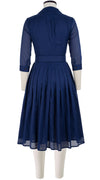 Audrey Dress #4 Shirt Collar 3/4 Sleeve Long Length Cotton Musola_Solid_Marine Blue