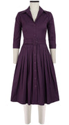 Audrey Dress #2 Shirt Collar 3/4 Sleeve Long Length Cotton Stretch_Solid_Plum