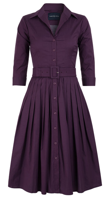 Audrey Dress #2 Shirt Collar 3/4 Sleeve Long Length Cotton Stretch_Sol ...
