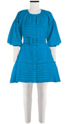 Birdy Dress #5 Crew Neck Shirt 3/4 Puff Sleeve with Hamilton Belt Mini Length Cotton Musola (Solid)