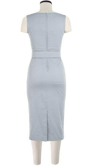 Celine Dress High Boat Neck Sleeveless Midi Length Cotton Dobby Stretch_Solid_Shade Grey