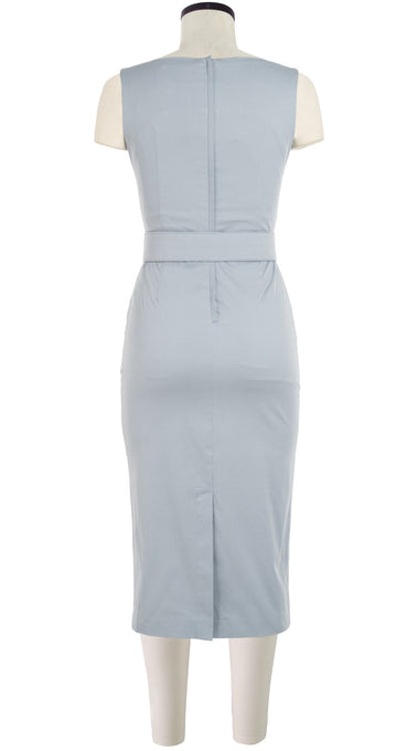 Celine Dress High Boat Neck Sleeveless Midi Length Cotton Dobby Stretch_Solid_Shade Grey
