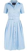 Audrey Dress #1 Shirt Collar Short Sleeve Cotton Stretch_Solid_Shirting Blue