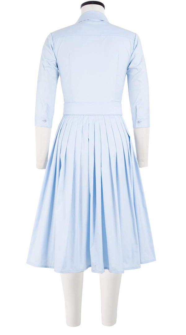 Audrey Dress #2 Shirt Collar 3/4 Sleeve Long Length Cotton Stretch (Solid)