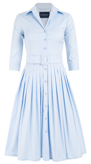 Audrey Dress #2 Shirt Collar 3/4 Sleeve Long Length Cotton Stretch (Solid)