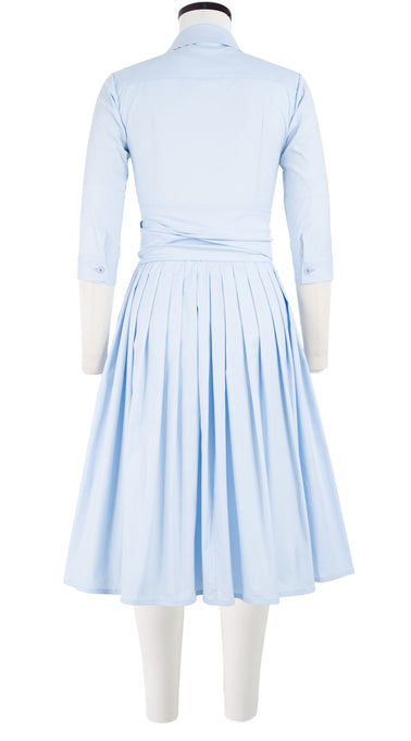 Audrey Dress #2 Shirt Collar 3/4 Sleeve Long Length Cotton Stretch_Solid_Shirting Blue