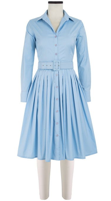 Audrey Dress #2 Shirt Collar Long Sleeve Cotton Stretch_Solid_Shirting Blue