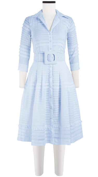 Audrey Dress #5 Shirt Collar 3/4 Sleeve with Hamilton Belt Long +3 Length Cotton Musola (Solid)