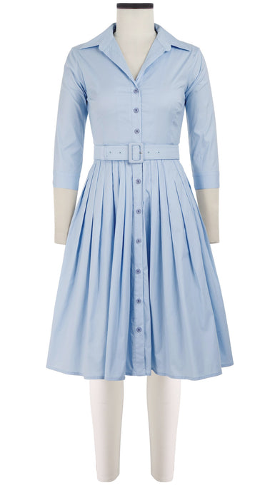 Audrey Dress #2 Shirt Collar 3/4 Sleeve Cotton Stretch_Solid_Shirting Blue