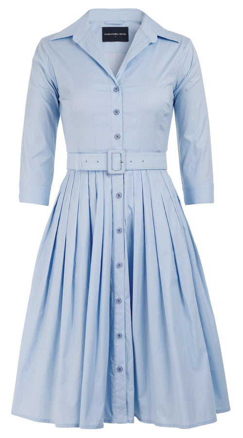 Audrey Dress #2 Shirt Collar 3/4 Sleeve Cotton Stretch_Solid_Shirting Blue