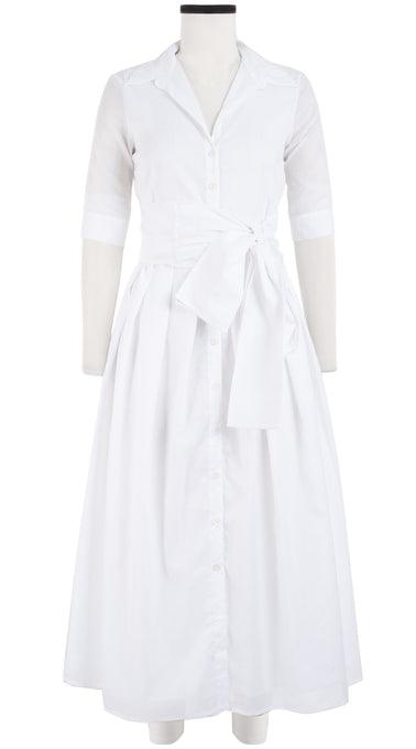 Audrey Dress #1 Shirt Collar 1/2 Sleeve Midi Plus Length Cotton Musola_Solid_White