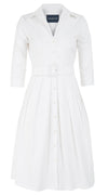Audrey Dress #1 Shirt Collar 3/4 Sleeve Regular +2 Length Cotton Stretch_Solid_White